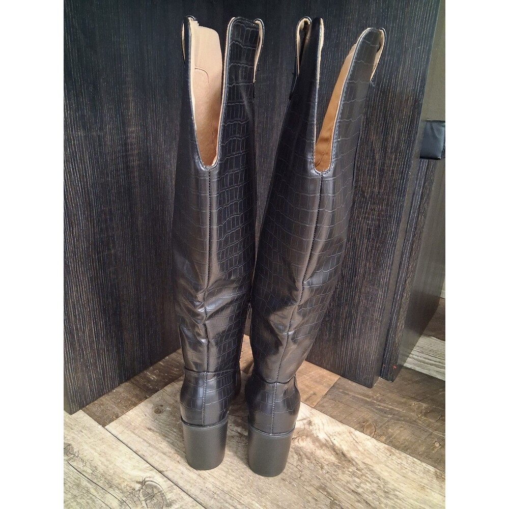 NEW! Journee Therese Black Croc Textured Knee-High Boots, Size 9 - Picture 5 of 10